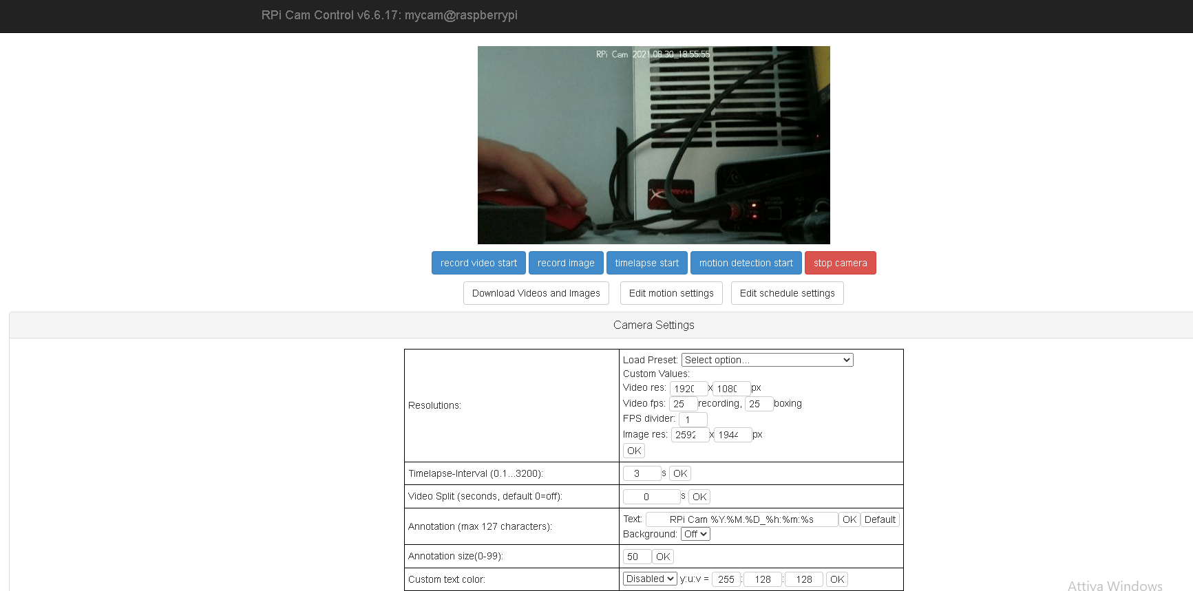 Raspberry Pi Camera Web Interface
